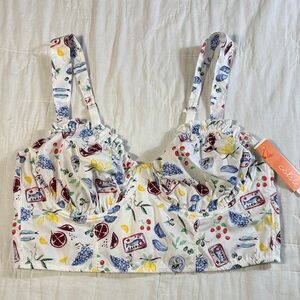 NWT Colsie Y2K Festival Corset Bralette Top White Fruit & Sardine Print - Large